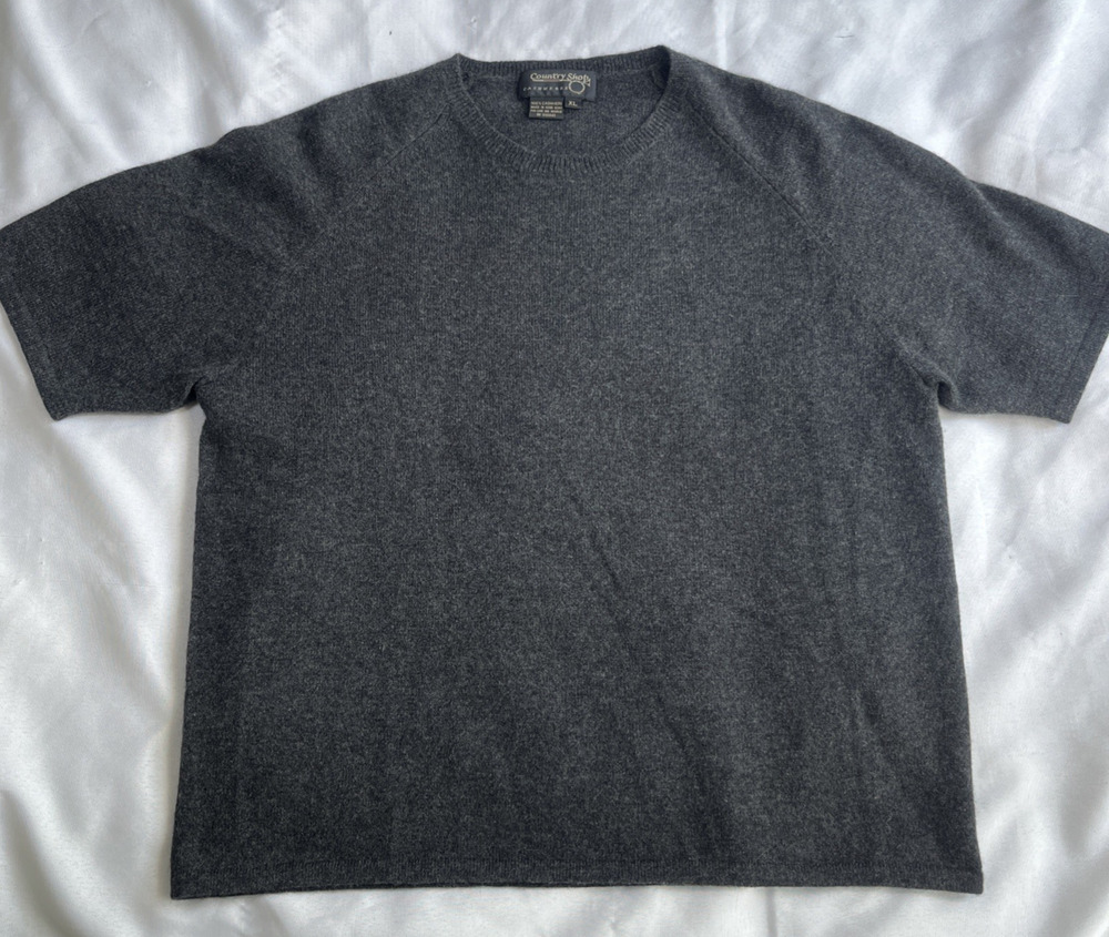 Country Shop 100% Cashmere Sweater Short Sleeve Pullover Womens Size XL Gray